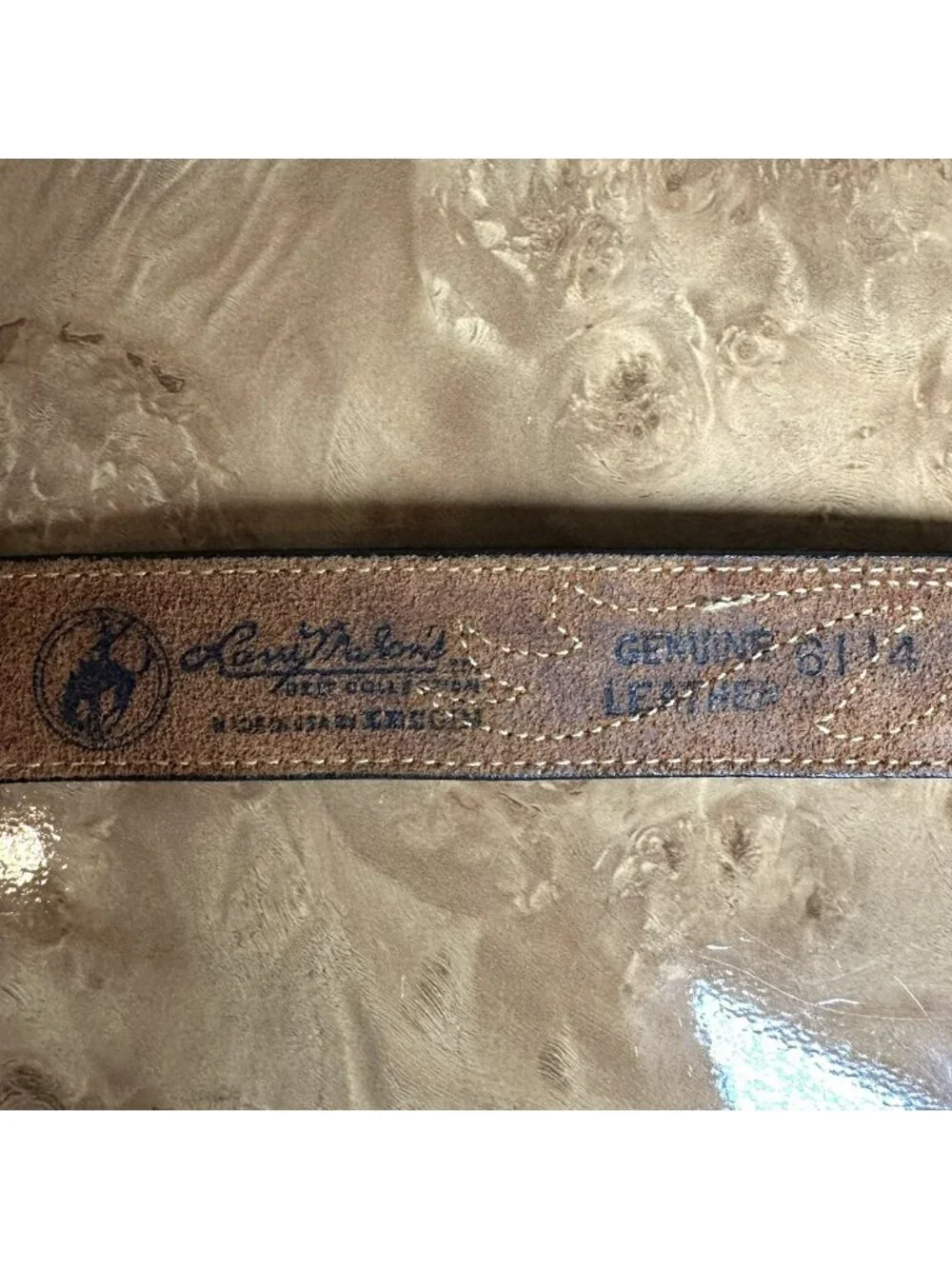 Larry Mahan Western Leather Belt Brown Tooled Inlay Solid Brass Buckle Size 28
